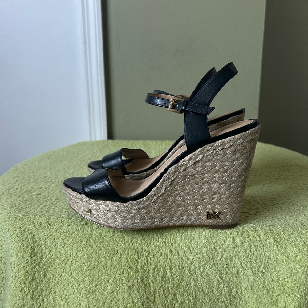 Michael Kors Black Espadrille Platform Wedge Sandals Heels - Picture 5 of 10
